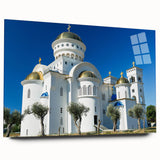 Large abstract wall art of Montenegro scenery in vibrant blue and green hues, acrylic print.