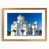 Abstract art print of a European Montenegro landscape in muted earth tones, framed in gold, ideal for dining room decor.