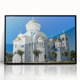 Large abstract wall art depicting a European Montenegro landscape in muted earth tones on a framed acrylic.