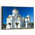 Black and white framed canvas of a Montenegro landscape, ideal for bedroom wall art.