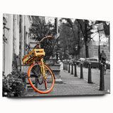 Acrylic print of Amsterdam canal scene in muted earth tones, suitable for dining room decor.