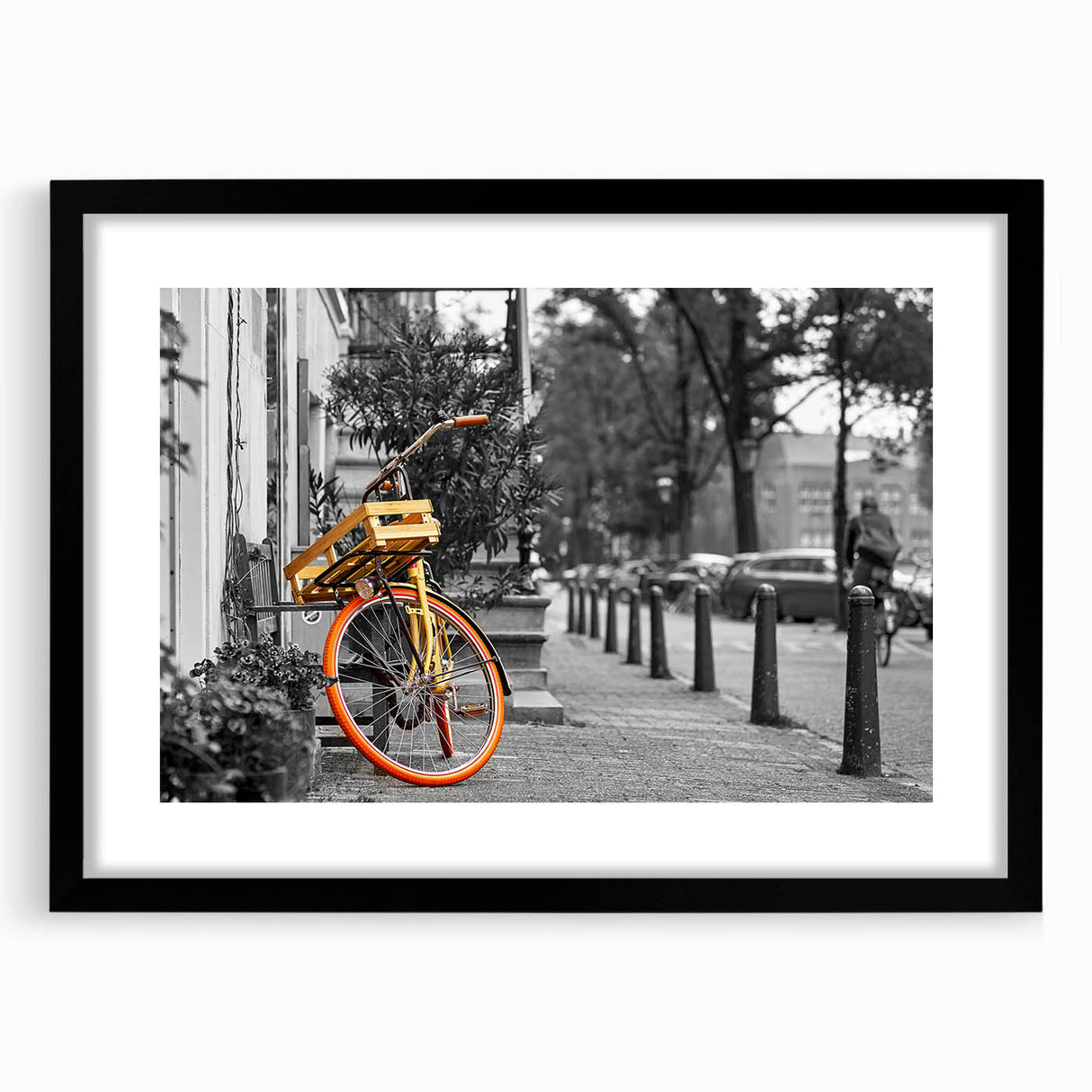 Abstract art print of Amsterdam in vibrant colors on a large canvas, ideal for living room decor.