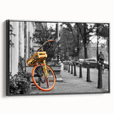 Black and white framed canvas of Amsterdam landscape with vintage poster art style, ideal for bedroom decor.