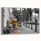 Framed canvas of a vintage Amsterdam landscape, featuring vibrant colors on a black background, ideal for living room decor.