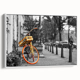 Vintage poster art of Amsterdam with colorful buildings and canals on extra large framed canvas, ideal for living room decor.