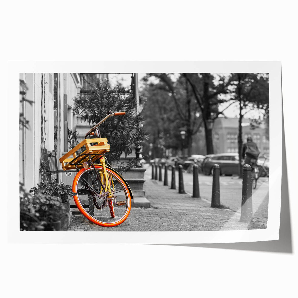 Rolled print of Amsterdam scenery with vibrant canal and floral accents, ideal for art wall dining room.