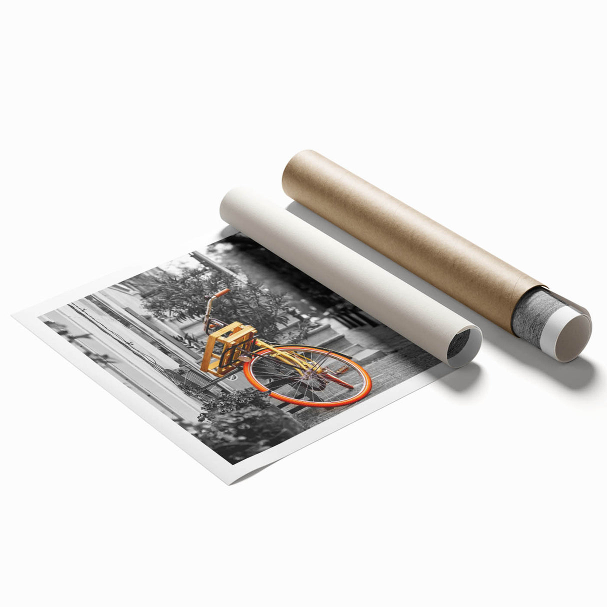 Extra large rolled print of Amsterdam scenery with vibrant floral elements, ideal for classy bathroom wall art.
