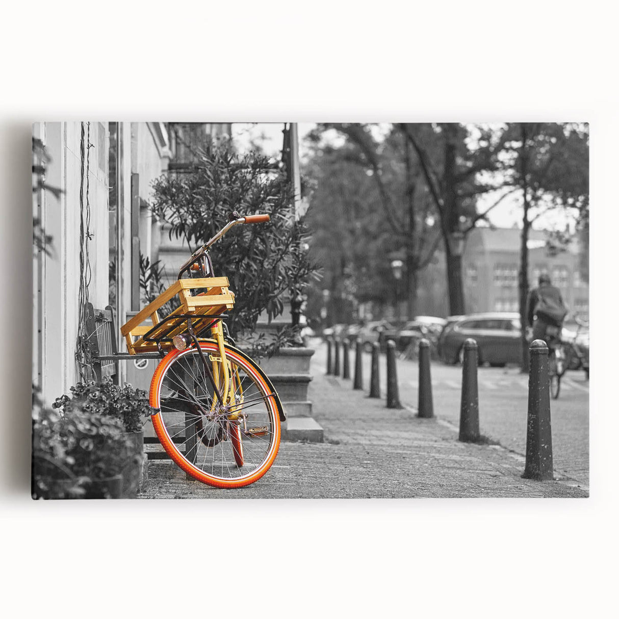 Black and white canvas print of Amsterdam canal scene, ideal for kitchen wall art or bedroom ambiance.