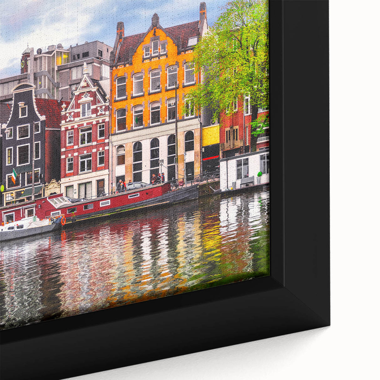 Extra large framed canvas featuring a textured, colorful depiction of a European scenery, ideal for living room decor.