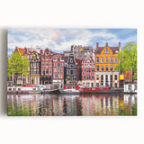 Black and white stretched canvas featuring a panoramic view of a European cityscape, ideal for kitchen wall art.