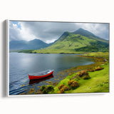Vintage poster art of a Northern Ireland landscape in vibrant colors on a large framed canvas.