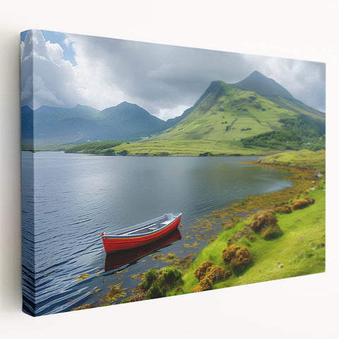 Northern Ireland scenic landscape on stretched canvas, with lush green tones, ideal for kitchen wall art.
