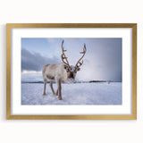 Abstract art print of a European Norwegian landscape in muted earth tones on a framed canvas, ideal for dining room decor.