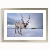 Extra large abstract art print featuring textured scenery of Norway in muted earth tones, framed in silver.