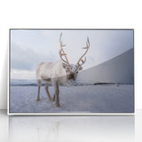 Mid-century modernist art depicting a serene Norwegian landscape in muted earth tones, framed acrylic.