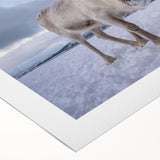 Art Deco poster of a serene Norwegian landscape in muted blue and green hues on rolled canvas.