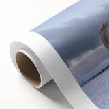 Art deco poster of a serene Norway landscape in cool blue and green tones on rolled canvas, ideal for nursery wall art.