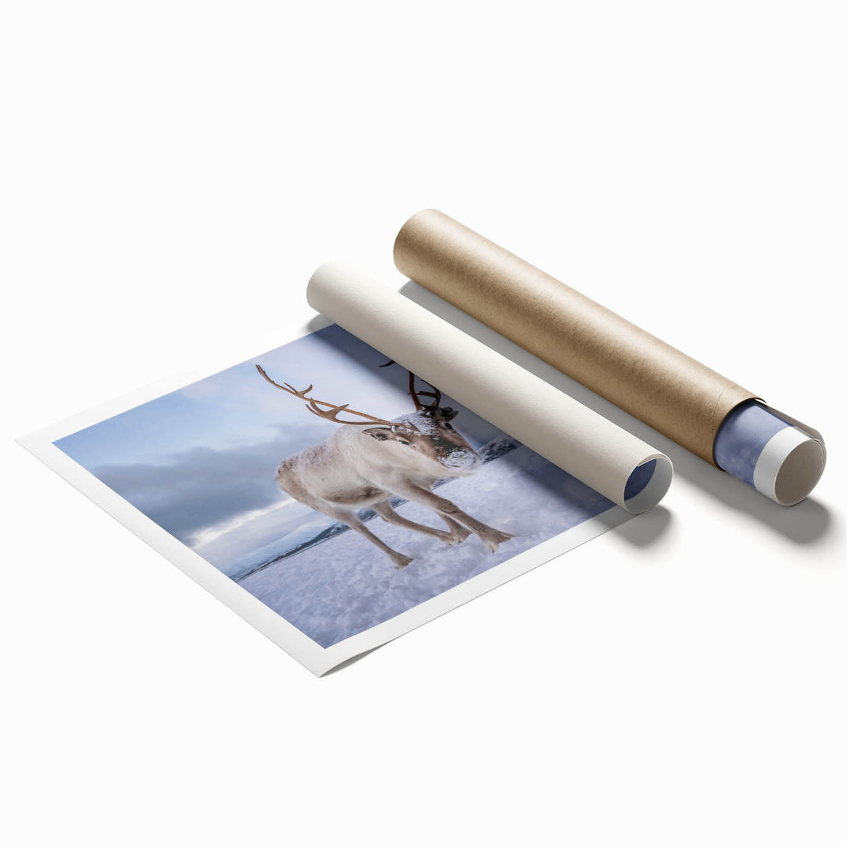Extra large rolled print of a serene Norwegian landscape with muted green and blue tones, ideal for classy bathroom wall art.