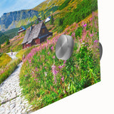 Large abstract wall art depicting a European cityscape in muted earth tones on acrylic glass, ideal for dining room art.