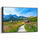 Black and white framed canvas of a vintage European landscape, ideal for bedroom wall art.