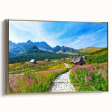 Framed canvas of a vintage-style Polish landscape in muted gold and black tones, ideal for bedroom wall decor.