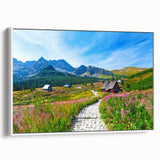 Vintage poster art of a European scenery in Poland on a large framed canvas with colorful imagery.