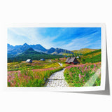 Rolled print of a Polish landscape with vibrant green and floral elements, suitable for art wall dining room.