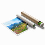 Extra large rolled print of a floral scene in Europe, featuring soft pastel colors, ideal for classy bathroom wall art.