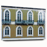 Acrylic print of Lisbon scenery with soft pastel shades, ideal for bedroom or dining room art.