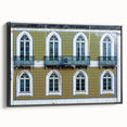 Black and white framed canvas of Lisbon landscape in vintage poster style, ideal for bedroom decor.