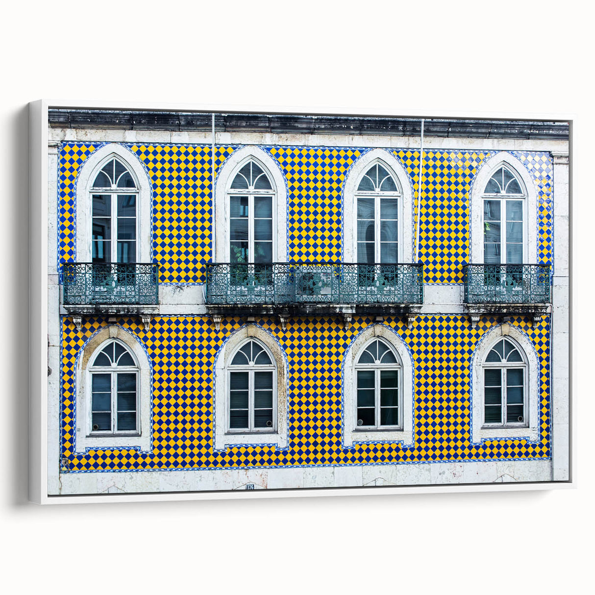Vintage poster art of Lisbon scenery on framed canvas, featuring colorful art in extra large size.