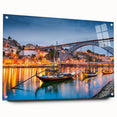 Acrylic print of Porto, Portugal, featuring vibrant blue and white tones, ideal for dining room art.
