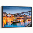 Black and white landscape art painting of Porto, Portugal on framed canvas, ideal for bedroom wall decor.