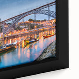 Extra large framed canvas of a colorful, textured depiction of Porto, ideal for living room decor.