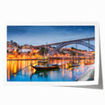 Scenic view of Porto, Portugal in muted watercolor tones on a rolled canvas, ideal for dining room wall art.