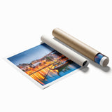 Rolled print of Porto, Portugal scenery with floral motifs in soft pastel shades, ideal for classy bathroom wall art.