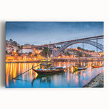 Black and white print of Porto scenery on stretched canvas, ideal for kitchen wall art or bedroom ambiance.