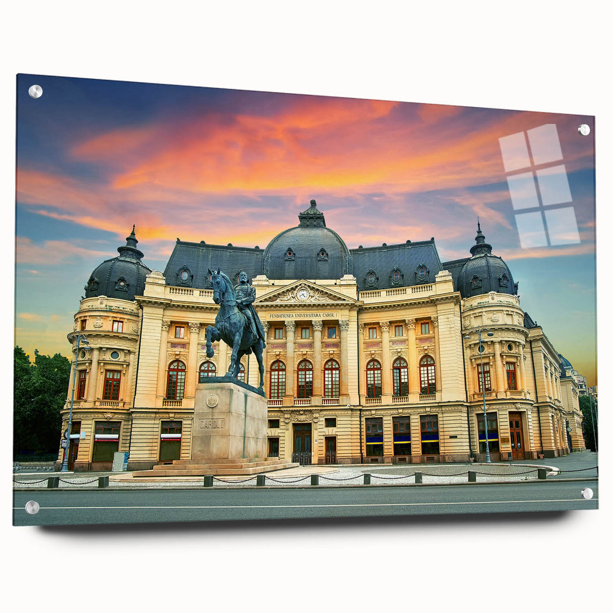 Acrylic print of a European Romanian landscape, in muted earth tones, ideal for dining room decor.