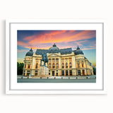 Textured art print of an abstract Romanian landscape in earth tones on a white framed mat, ideal for bedroom art.