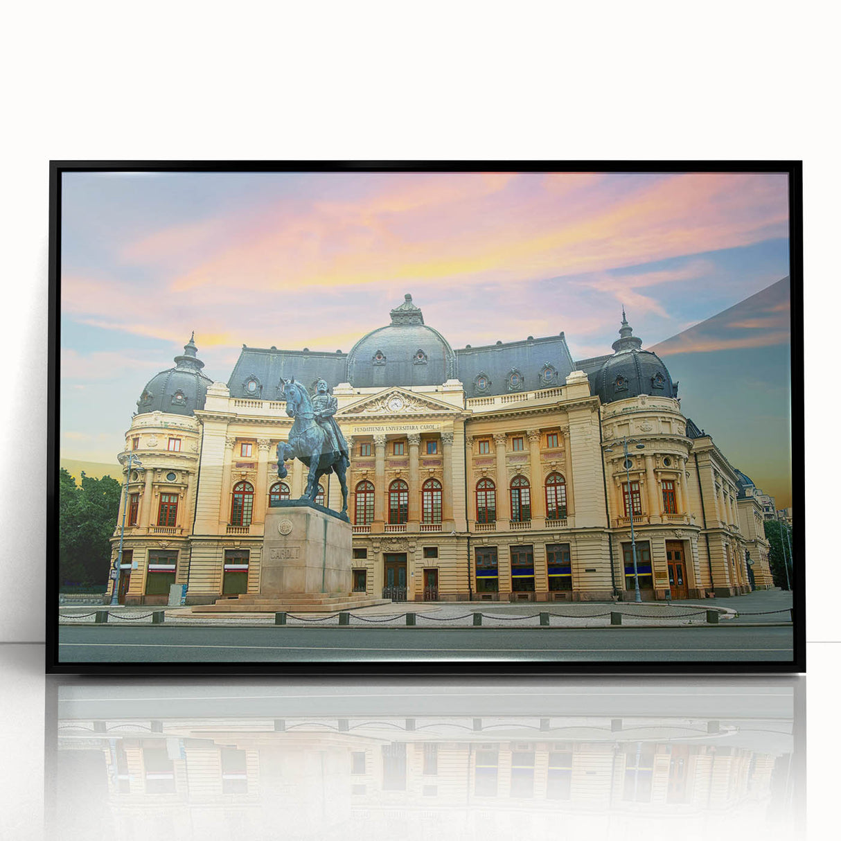 Large abstract wall art depicting a European Romanian scenery in muted earth tones on a framed acrylic print.