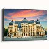 Black and white wall art featuring a vintage landscape of Romania on a framed canvas, ideal for bedroom decor.