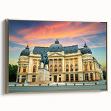 Framed canvas of a vintage-style Romanian landscape in muted earth tones, ideal for bedroom decor.