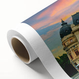 Art Deco style poster of a Romanian landscape on rolled canvas, suitable for nursery wall art or dining room decor.