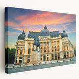 Large canvas print of a European village scene in muted earth tones, ideal for kitchen wall art.