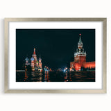 Extra large abstract art print of Moscow skyline in textured silver frame, ideal for living room decor.