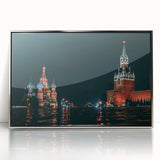 Large art print of Moscow skyline in muted silver tones on a framed acrylic, ideal for modern nursery wall decor.