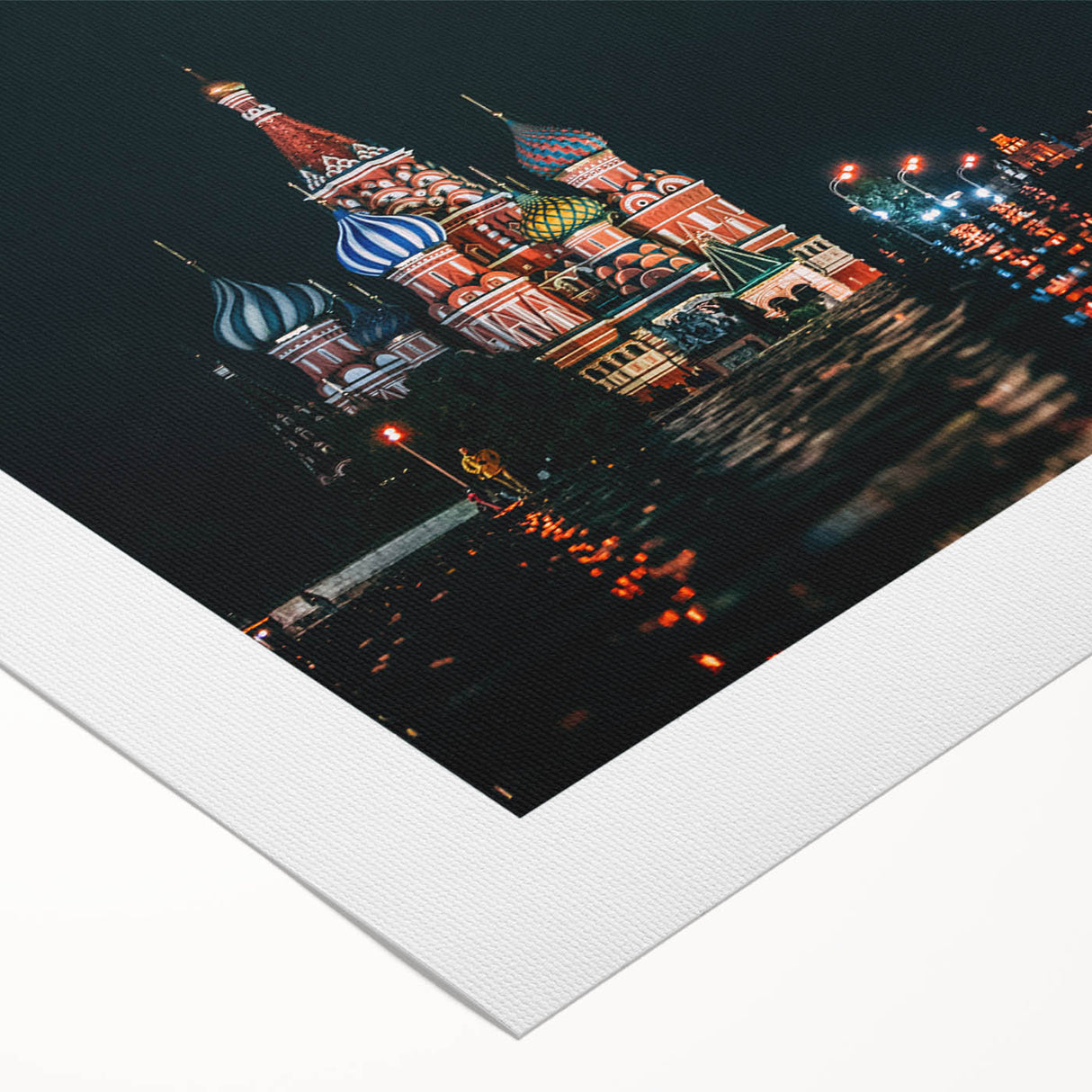 Art deco poster of Moscow skyline in muted sepia tones on rolled canvas, suitable for dining room wall art.