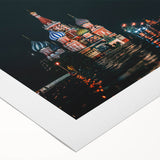 Art deco poster of Moscow skyline in muted sepia tones on rolled canvas, suitable for dining room wall art.