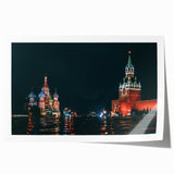 Large rolled print of a Moscow cityscape with muted earth tones, ideal for dining room wall art.