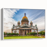 Vintage poster art of St. Petersburg with vibrant colors on extra large framed canvas, ideal for living room decor.